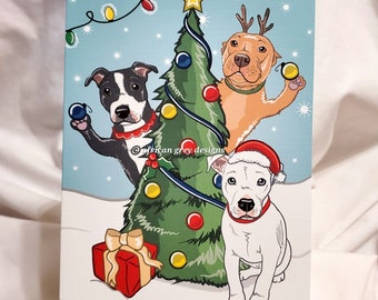 Christmas Tree Pit Bulls Greeting Card