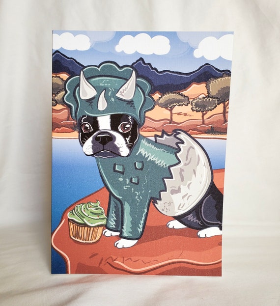 Boston Terrier Dinosaur Greeting Card - Etsy Sweden