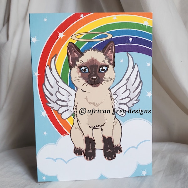 Rainbow Siamese Cat Angel Greeting Card