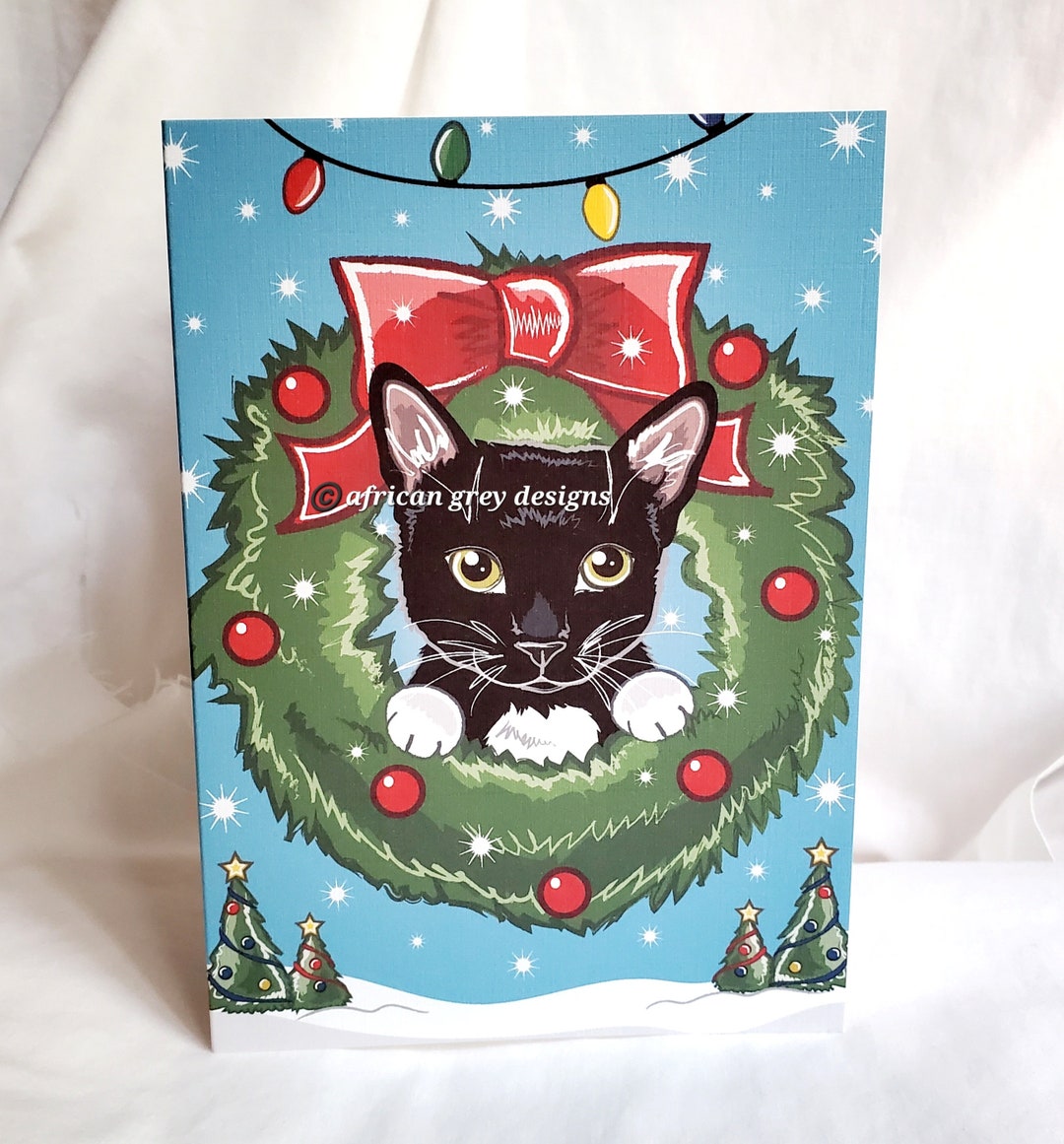 Christmas Cat Greeting Card - Wreath Design - Etsy