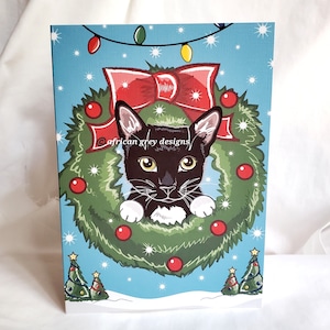 Christmas Cat Greeting Card - Wreath Design