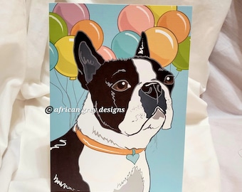 Party Boston Terrier Greeting Card