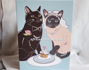 Wedding Cats Greeting Card - Black Cat and Siamese