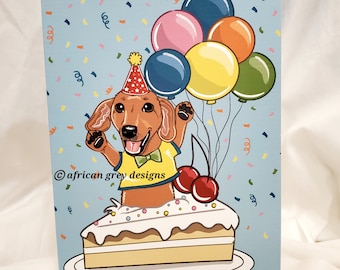 Dachshund 'n Birthday Cake Greeting Card