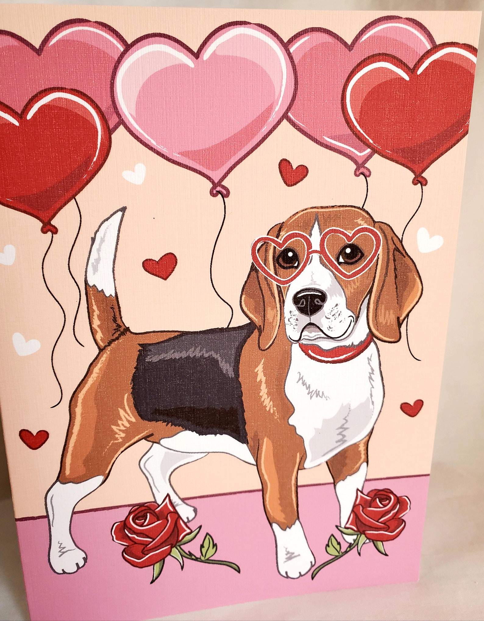 Beagle with Heart Balloons Greeting Card Etsy Nederland