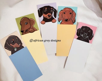 Dachshund Bookmarks - Eco-friendly Set of 5 Printed on Recycled Linen Paper