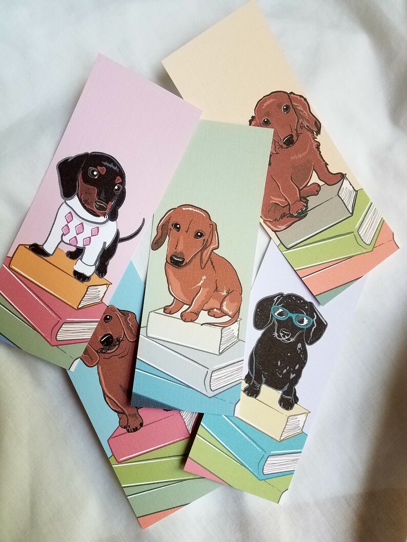 Dachshunds on Books Bookmarks Eco-friendly Set of 5 | Etsy