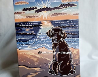 Sunrise Beach Black Lab Greeting Card