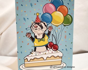 Ferret 'n Birthday Cake Greeting Card