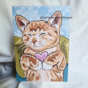 Snuggly Tabby Cat Greeting Card - Orange Cat