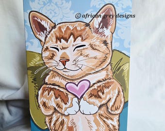 Snuggly Tabby Cat Greeting Card - Orange Cat