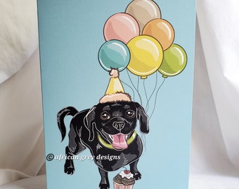Black Puggle 'n Balloons Greeting Card