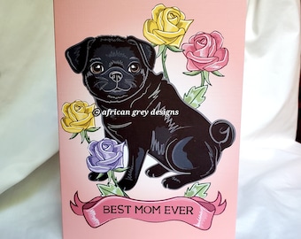 Best Mom Black Pug Greeting Card