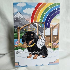 Black Dachshund Rainbow Bridge Greeting Card