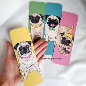 Large Pug Bookmarks - Fawn Pugs - Eco-friendly Set of 4 - Printed on Recycled Linen Paper