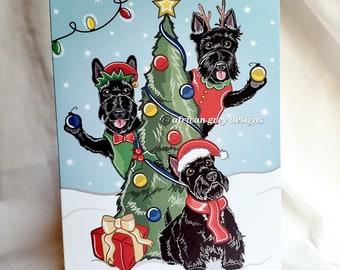 Christmas Tree Scotties Greeting Card