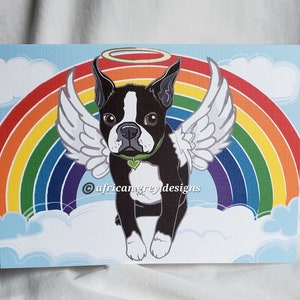 Rainbow Boston Terrier Angel Greeting Card