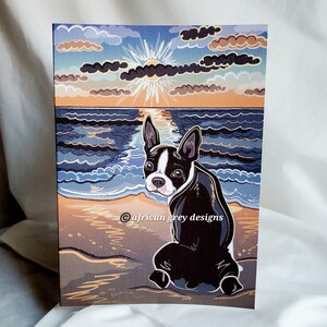 Sunrise Beach Boston Terrier Greeting Card