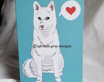 White Husky Heart Greeting Card