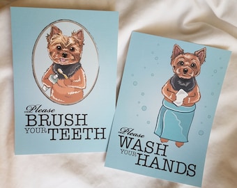 Yorkshire Terrier Bathroom Prints - 5x7 Eco-friendly Pair