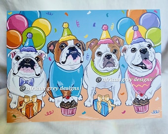 English Bulldog Birthday Party Greeting Card