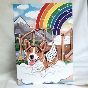 Rainbow Bridge Corgi Angel Greeting Card