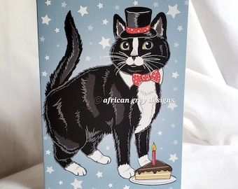 Tuxedo Black Cat Birthday Greeting Card