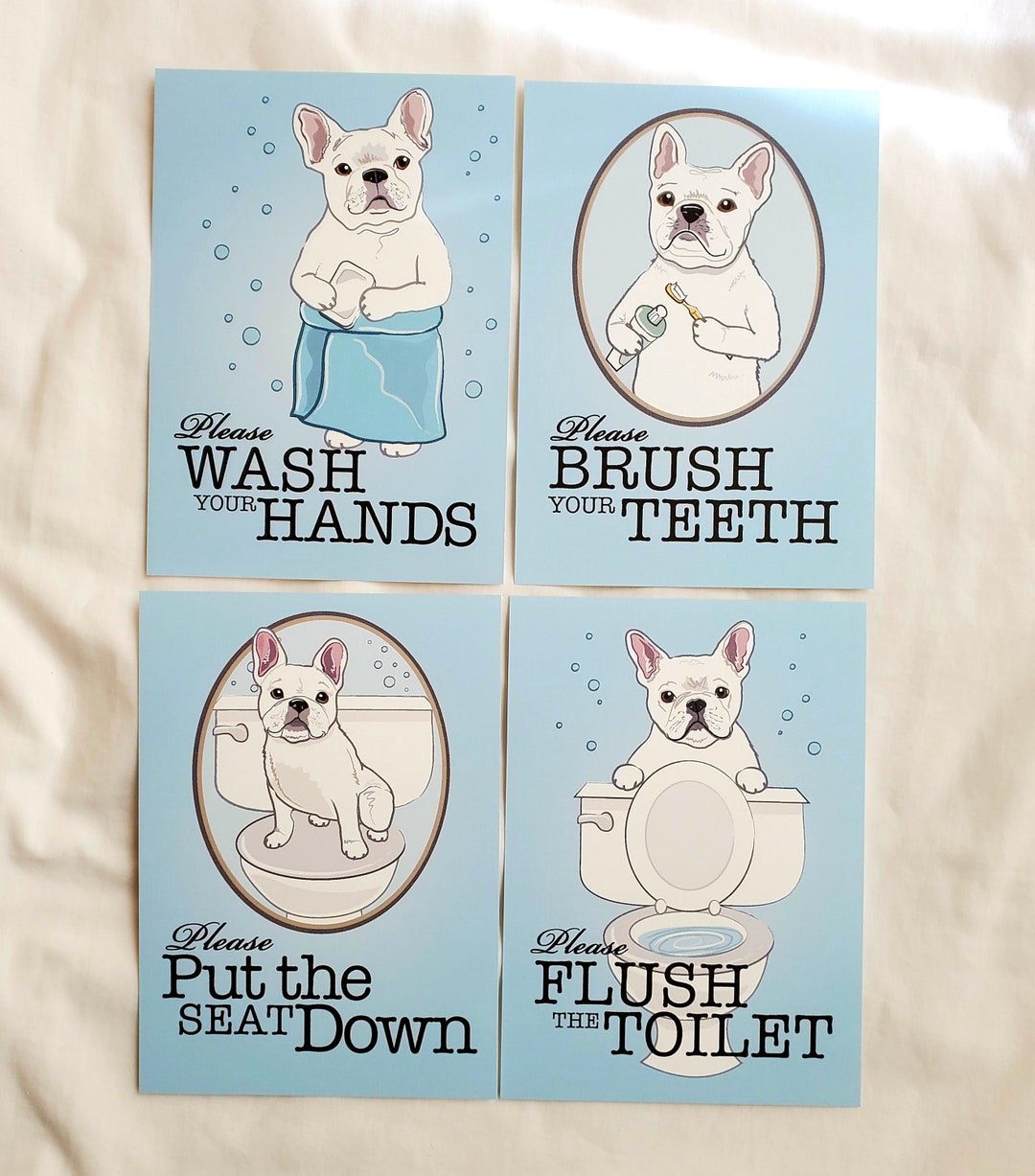 French Bulldog Bathroom Prints 5x7 Set of 4 Choose Your Etsy