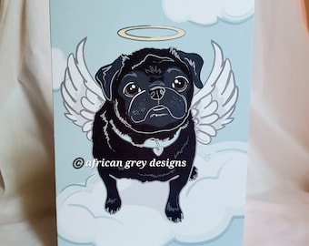 Angel Black Pug Greeting Card