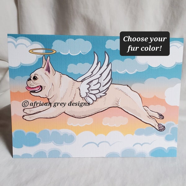 Flying French Bulldog Angel Greeting Card - Choose Your Fur Color