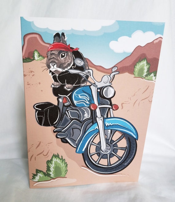 Carte De Voeux Pour Le Lapin Motard Etsy
