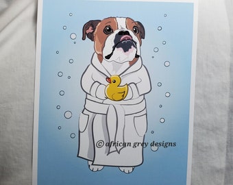 Bathtime English Bulldog - 8x10 Eco-friendly Print - Choose Your Fur Color