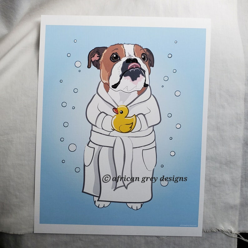 Bathtime English Bulldog 8x10 Eco-friendly Print Choose Your Fur Color image 1