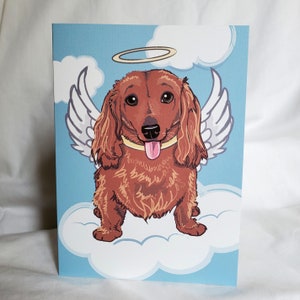 Angel Dachshund Greeting Card - Long Haired Red Fur