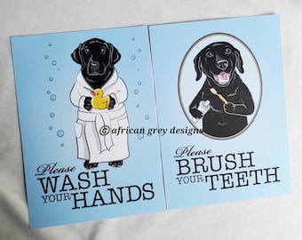 Black Lab Bathroom Prints - 5x7 Eco-friendly Pair