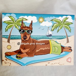 Beach Doberman Greeting Card - Red/Brown Fur