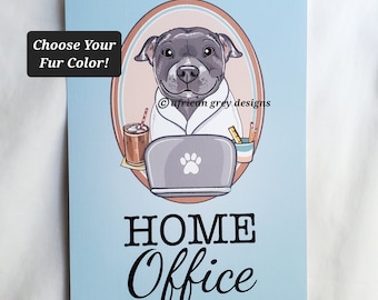 Home Office Pit Bull - 5x7 Eco-friendly Print on Linen Paper