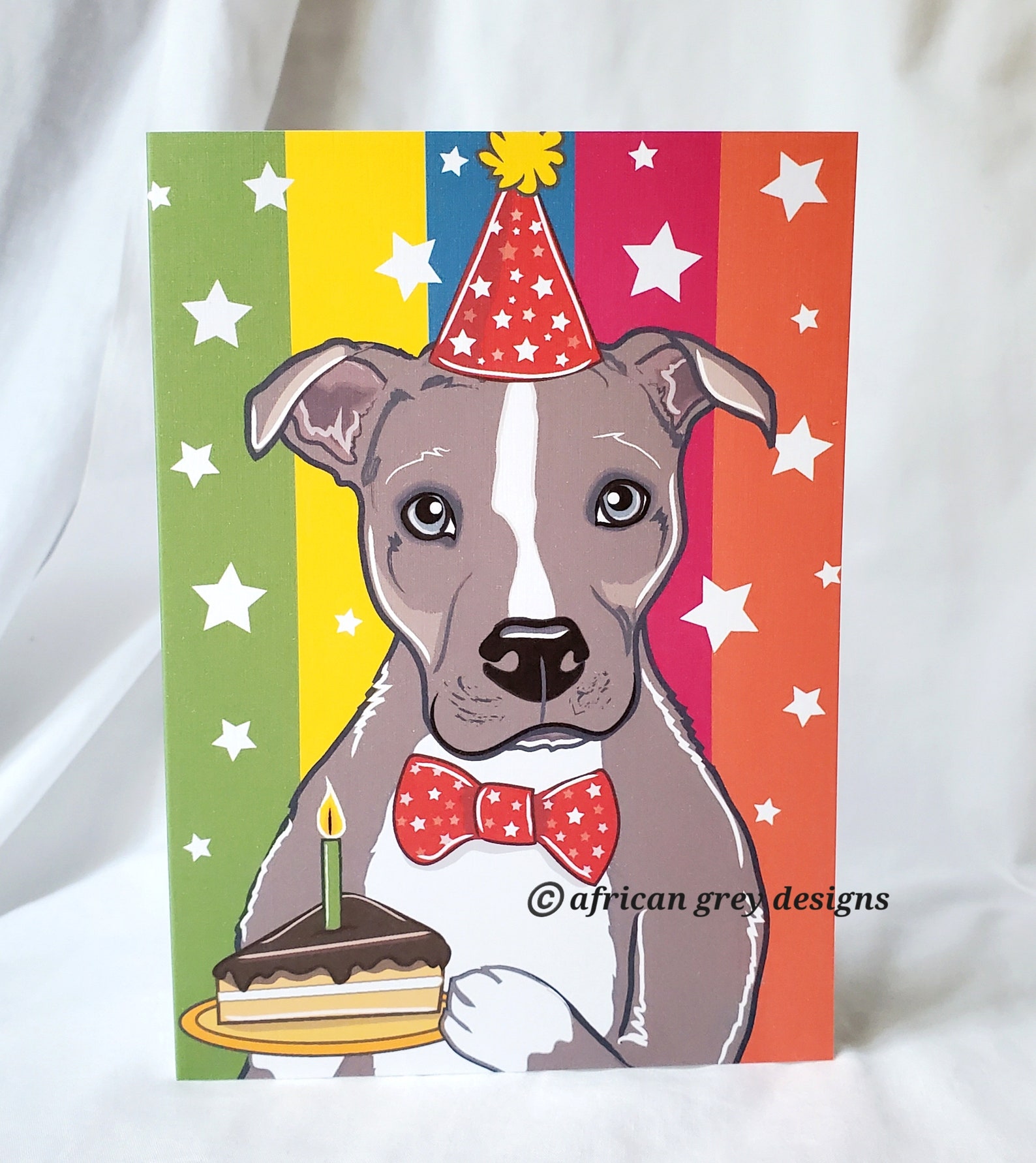 Birthday Pit Bull Greeting Card Gray Fur - Etsy