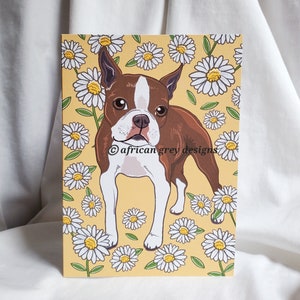 Daisy Boston Terrier Greeting Card - Brown Boston