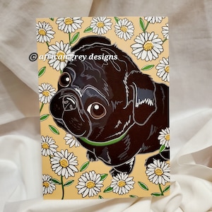 Daisy Black Pug Greeting Card