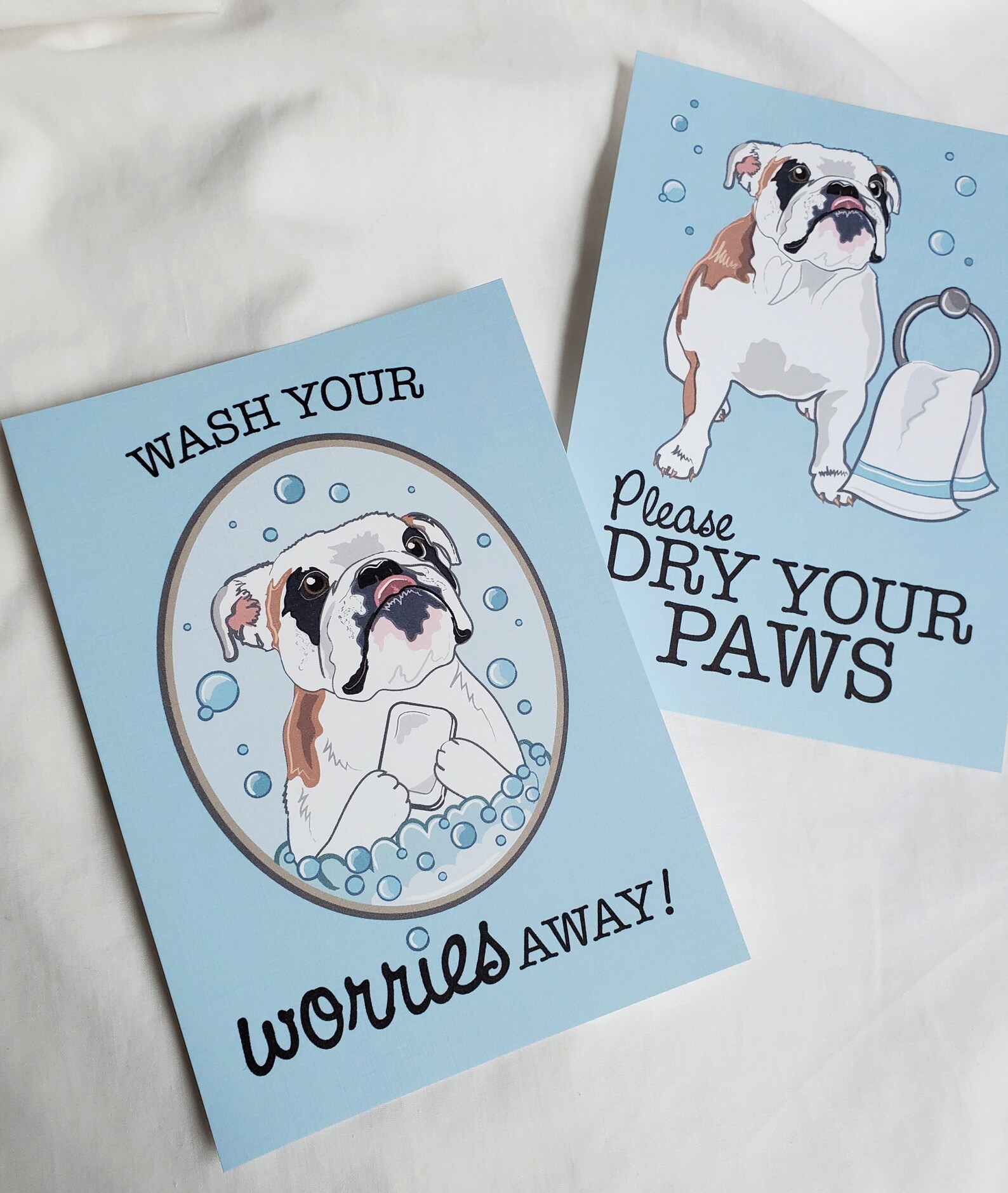 English Bulldog Bathroom Prints Wash and Dry Your Paws 5x7 Etsy