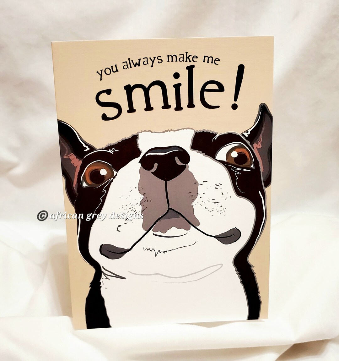 Smiling Boston Terrier Greeting Card Etsy