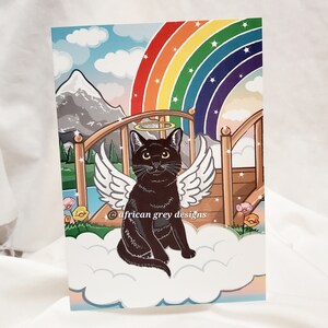 Rainbow Bridge Black Cat Greeting Card