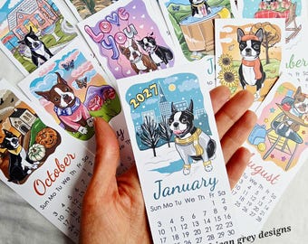 2027 Boston Terrier Calendar - Mini Desk Size - Printed on Recycled Linen Paper - Available With or Without Mini Easel