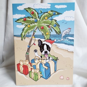 Christmas Beach Boston Terrier Greeting Card