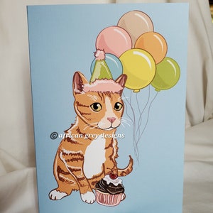 Orange Cat 'n Balloons Greeting Card image 3
