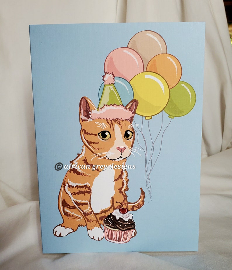 Orange Cat 'n Balloons Greeting Card image 3