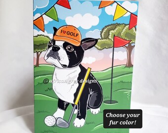 Boston Terrier Golf Greeting Card