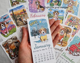 2027 Beagle Calendar - Mini Desk Size - Printed on Recycled Linen Paper - Available With or Without Mini Easel