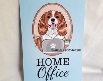 Home Office King Charles Spaniel - 5x7 Eco-friendly Print on Linen Paper